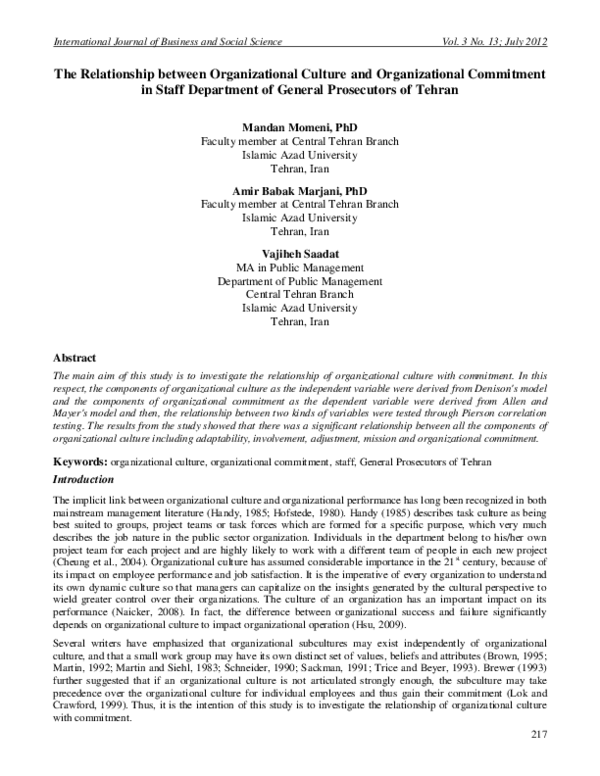 (PDF) The Relationship between Organizational Culture and ...