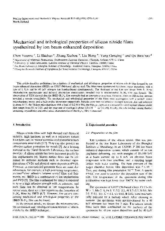 (PDF) Mechanical and tribological properties of silicon nitride films ...