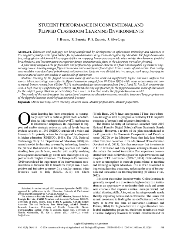 (PDF) Student Performance in Conventional and Flipped Classroom ...