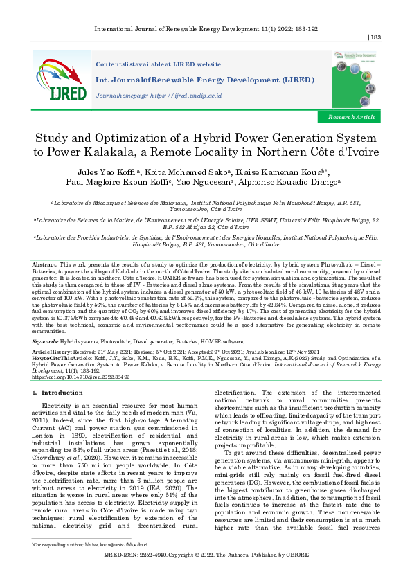 (PDF) Study and Optimization of a Hybrid Power Generation System to ...