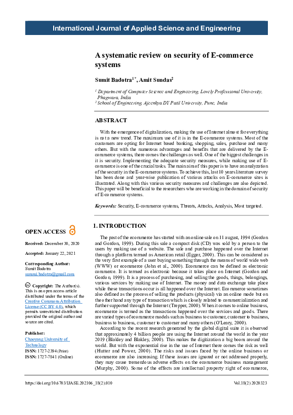 (PDF) A systematic review on security of E-commerce systems