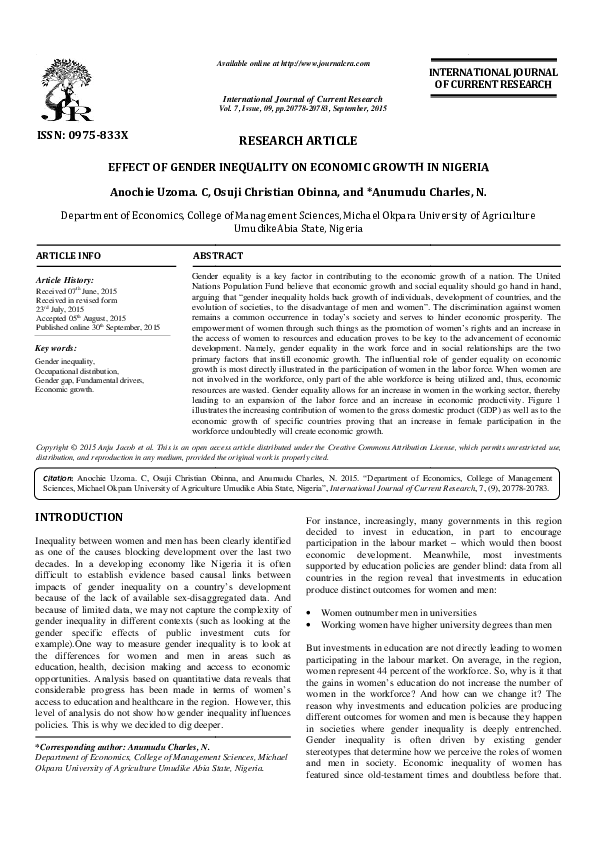 (PDF) Effect of Gender Inequality on Economic Growth in Nigeria