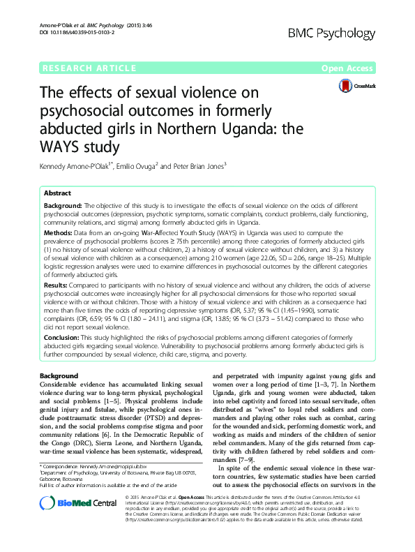 (PDF) The effects of sexual violence on psychosocial outcomes in ...