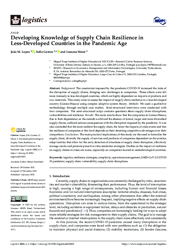 (PDF) Developing Knowledge of Supply Chain Resilience in Less-Developed ...
