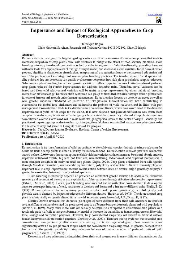 (PDF) Importance and Impact of Ecological Approaches to Crop Domestication