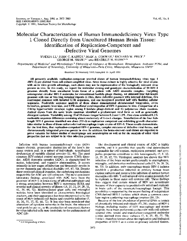 (PDF) Molecular Characterization of Human Immunodeficiency Virus Type 1 ...