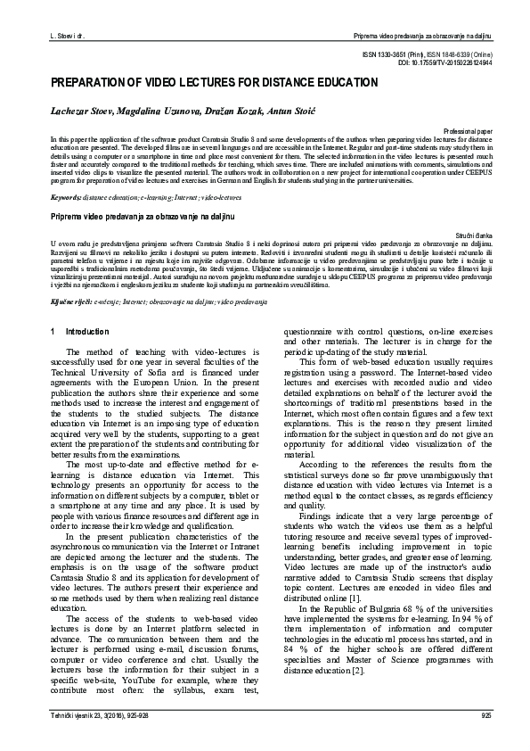 (PDF) Preparation of video lectures for distance education