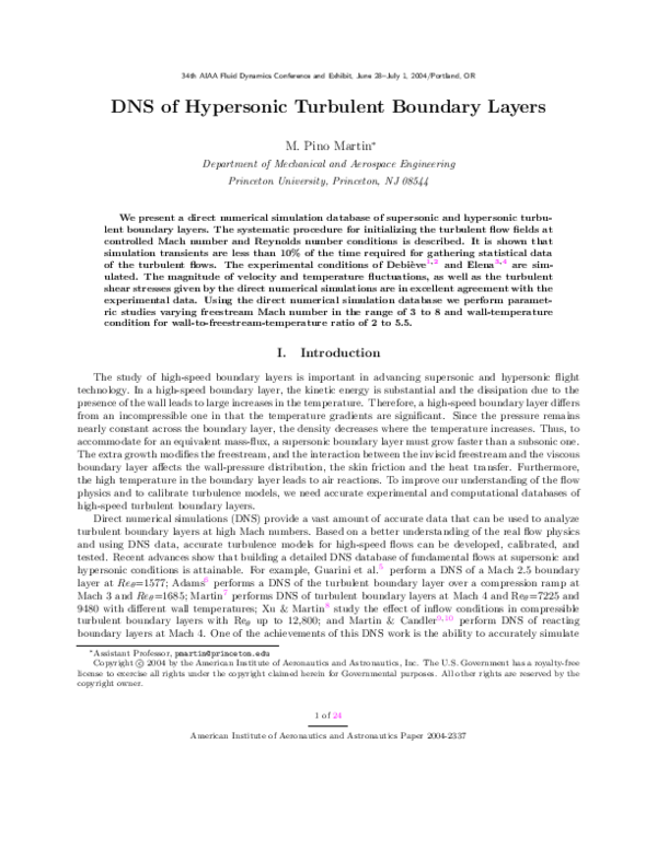 (PDF) DNS of Hypersonic Turbulent Boundary Layers