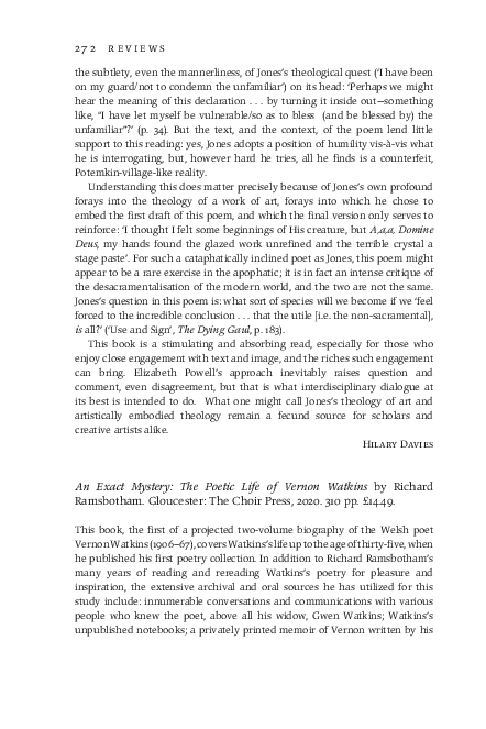 (PDF) Review of An Exact Mystery: The Poetic Life of Vernon Watkins, by ...