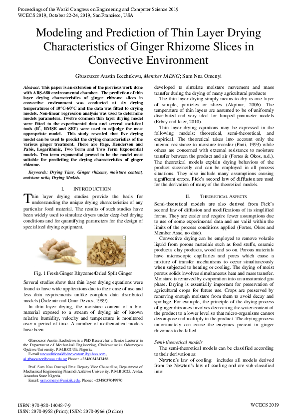 (PDF) Modeling and Prediction of Thin Layer Drying Characteristics of ...