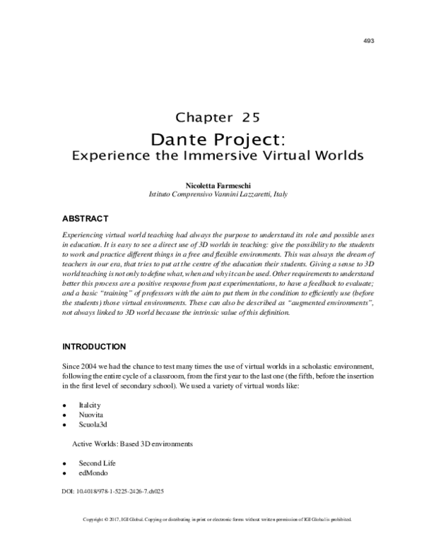 (PDF) Dante Project: Experience the Immersive Virtual Worlds