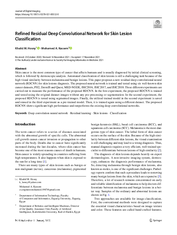 (PDF) Refined Residual Deep Convolutional Network for Skin Lesion ...