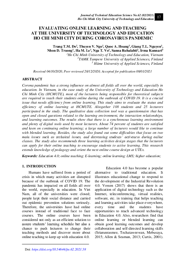 (PDF) Evaluating online learning and teaching at the university of ...