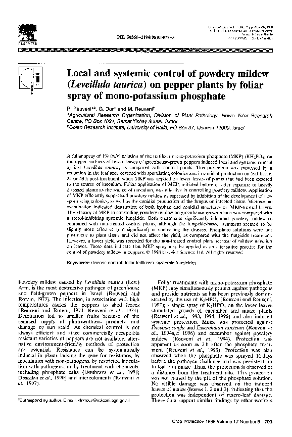 (PDF) Local and systemic control of powdery mildew (Leveillula taurica) on pepper plants by