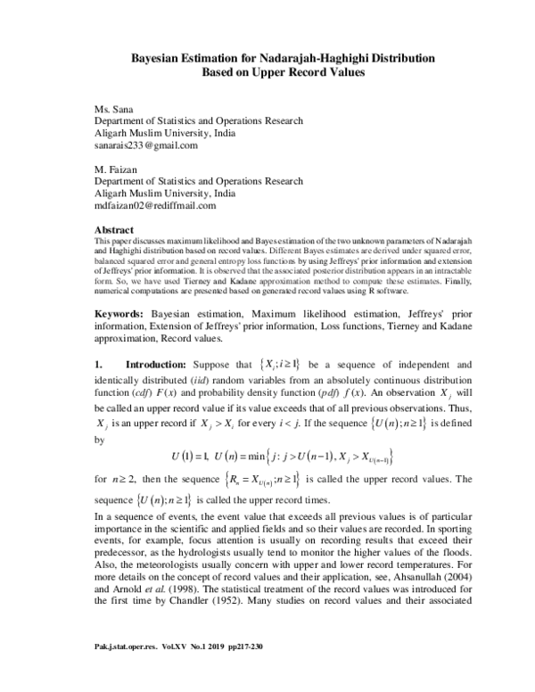 (PDF) Bayesian Estimation for Nadarajah-Haghighi Distribution Based on ...