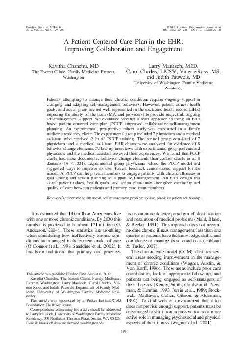 (PDF) A Patient Centered Care Plan in the EHR: Improving Collaboration ...