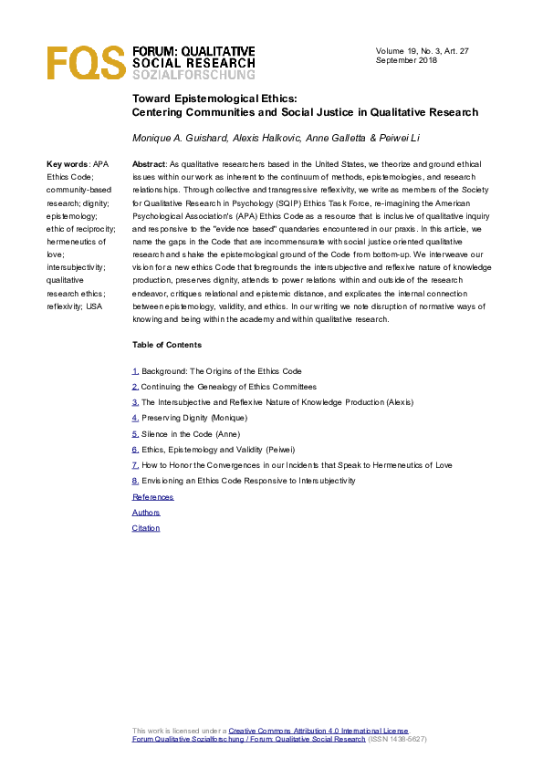 (PDF) Toward Epistemological Ethics Centering Communities