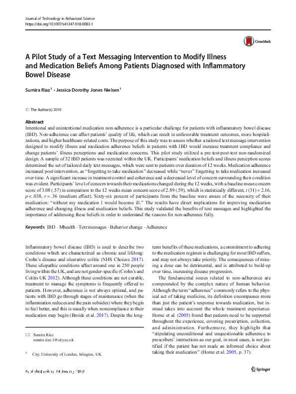 (PDF) A Pilot Study of a Text Messaging Intervention to Modify Illness ...