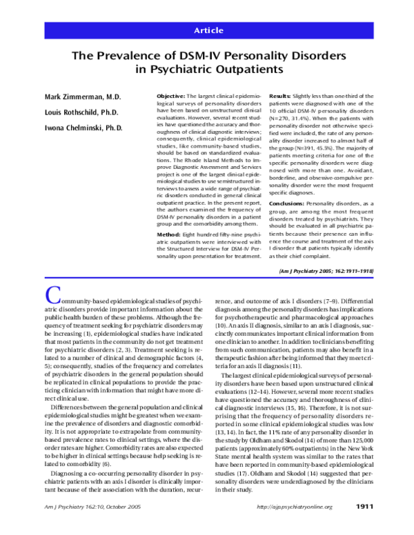 (PDF) The Prevalence of DSM-IV Personality Disorders in Psychiatric ...