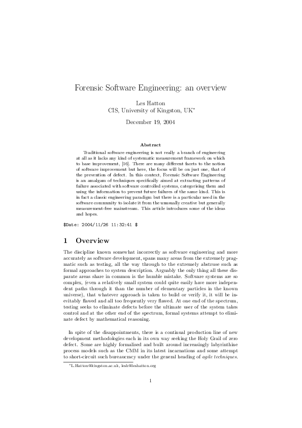 (PDF) Forensic Software Engineering: an overview