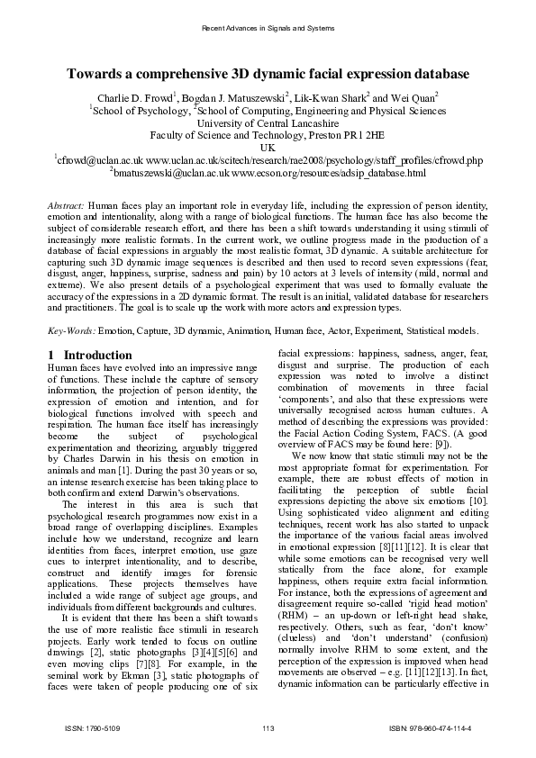 (PDF) Towards a comprehensive 3D dynamic facial expression database