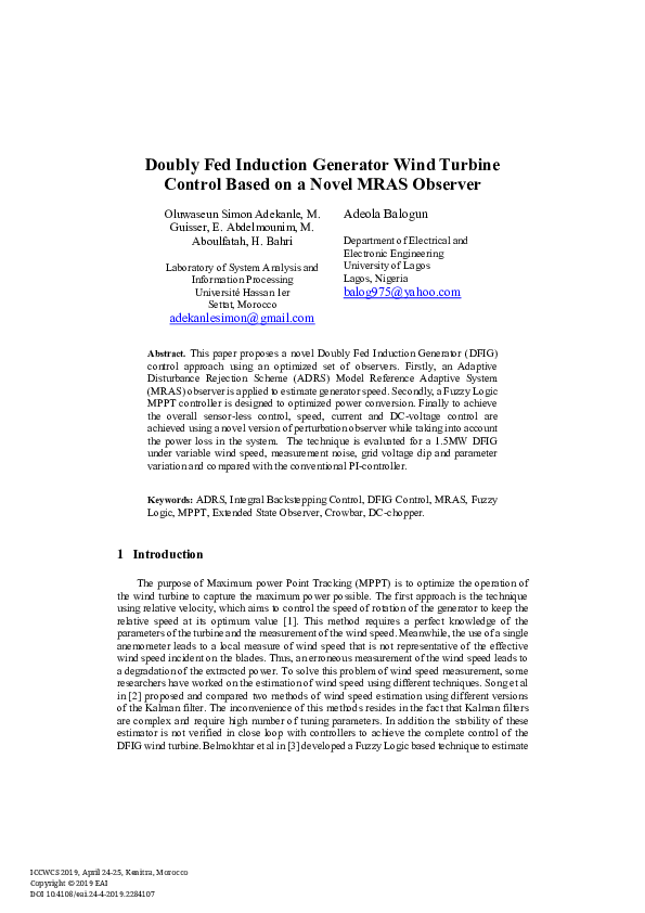 (PDF) Doubly Fed Induction Generator Wind Turbine Control Based on a ...