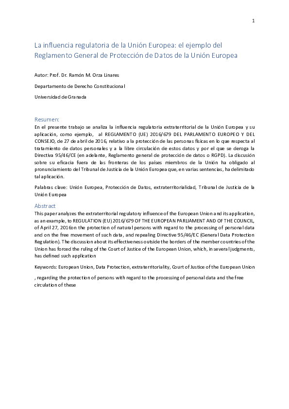 (PDF) El Reglamento General de Proteccion de Datos de la Union Europea