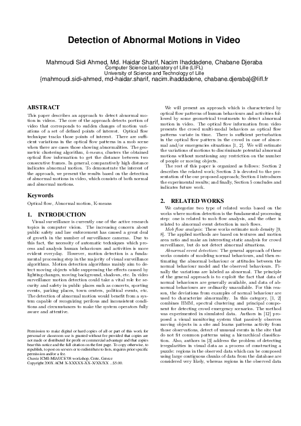 (PDF) Detection of Abnormal Motions in Video