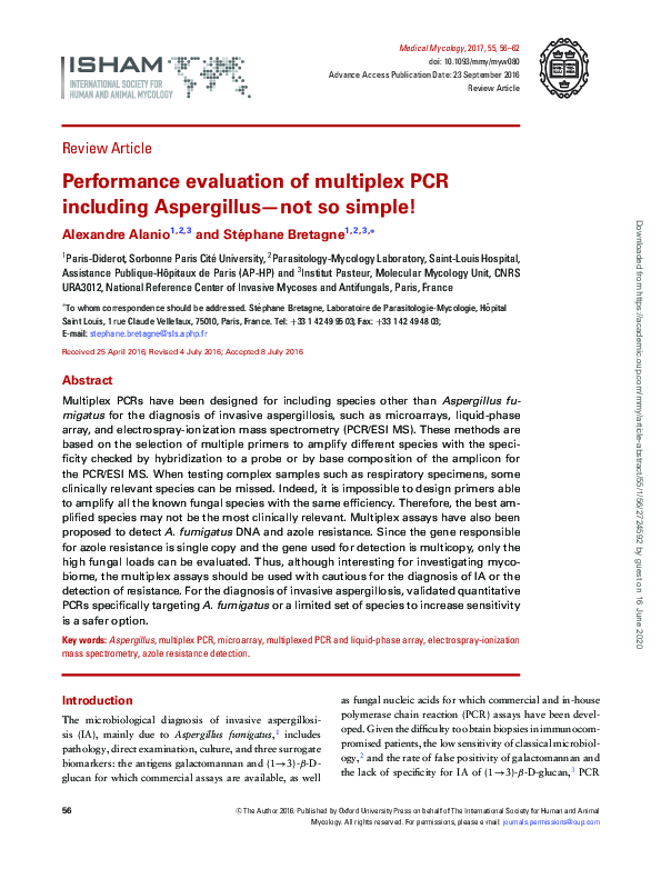 (PDF) Performance evaluation of multiplex PCR including Aspergillus-not ...