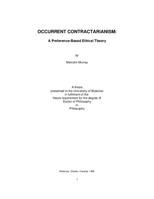 (PDF) Occurrent Contractarianism: A Preference-Based Ethical Theory ...