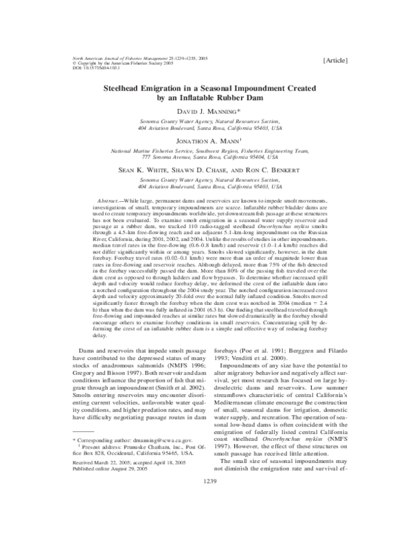 (PDF) Steelhead emigration in a seasonal impoundment created by an ...