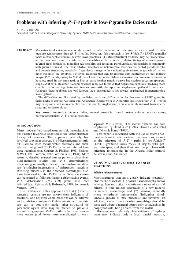 (PDF) Problems with inferring P-T-t paths in low-P granulite facies rocks