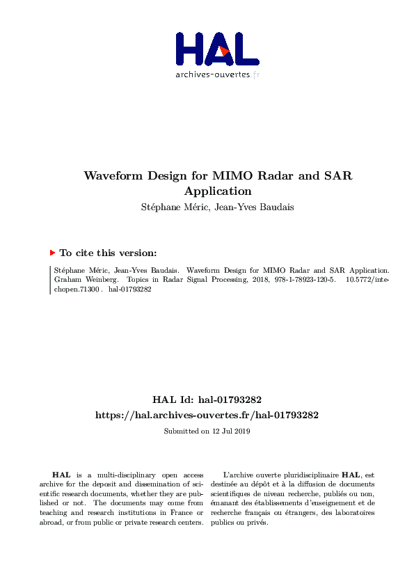(PDF) Waveform Design for MIMO Radar and SAR Application