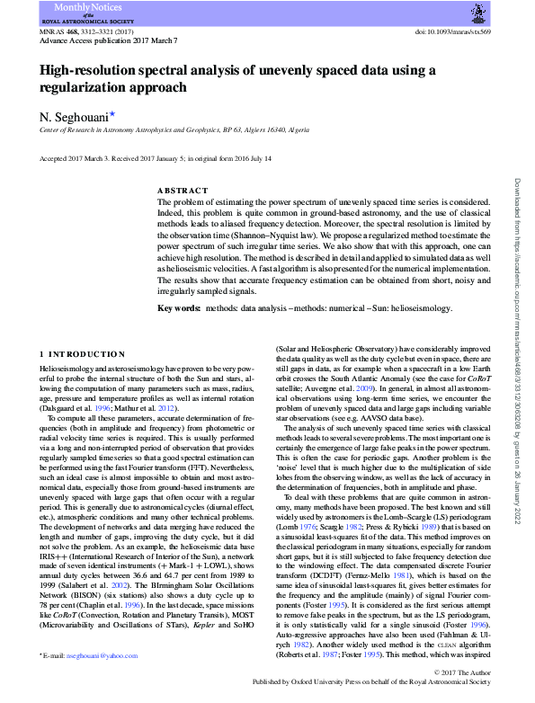 (PDF) High-resolution spectral analysis of unevenly spaced data using a ...