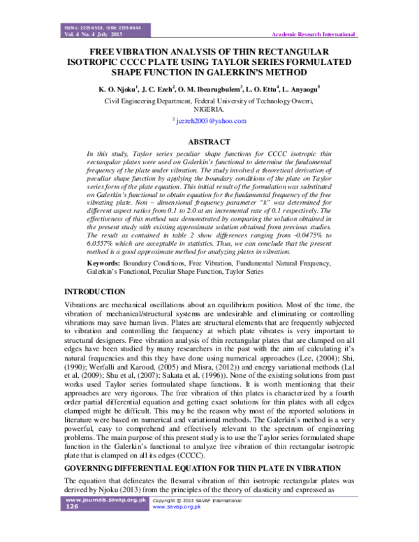 (PDF) Free Vibration Analysis of Thin Rectangular Isotropic CCCC Plate ...