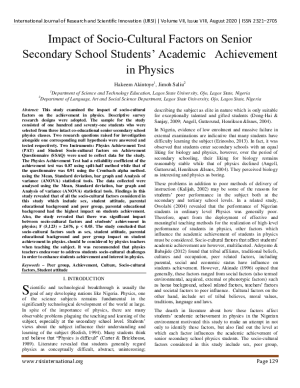 (PDF) Impact of Socio-Cultural Factors on Senior Secondary School ...