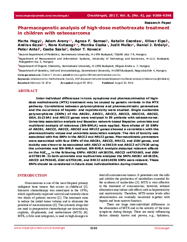 (PDF) Pharmacogenetic analysis of high-dose methotrexate treatment in ...