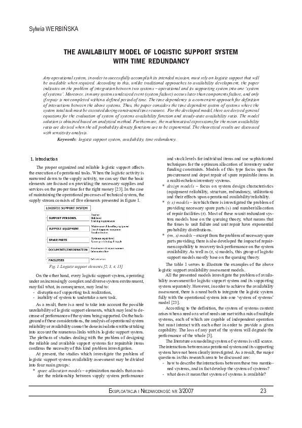 (PDF) The availability model of logistic support system with time ...