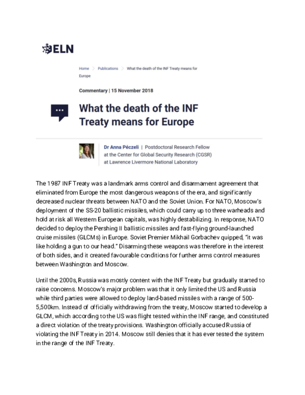 (PDF) What the death of the INF Treaty means for Europe