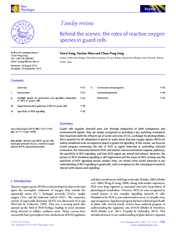 (PDF) Behind the scenes: the roles of reactive oxygen species in guard ...