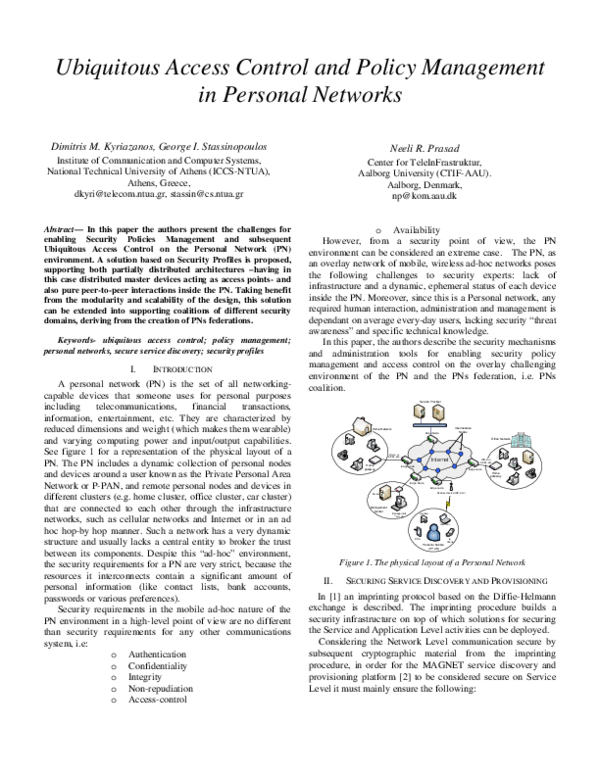 (PDF) Ubiquitous Access Control and Policy Management in Personal Networks