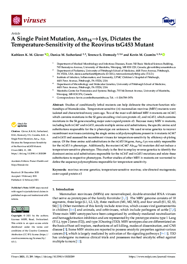 (PDF) A Single Point Mutation, Asn16→Lys, Dictates the Temperature ...