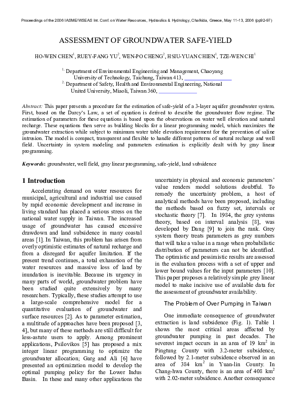 (PDF) Assessment of Groundwater Safe-Yield