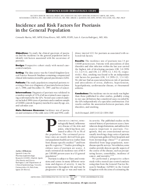 (PDF) Incidence and Risk Factors for Psoriasis in the General Population
