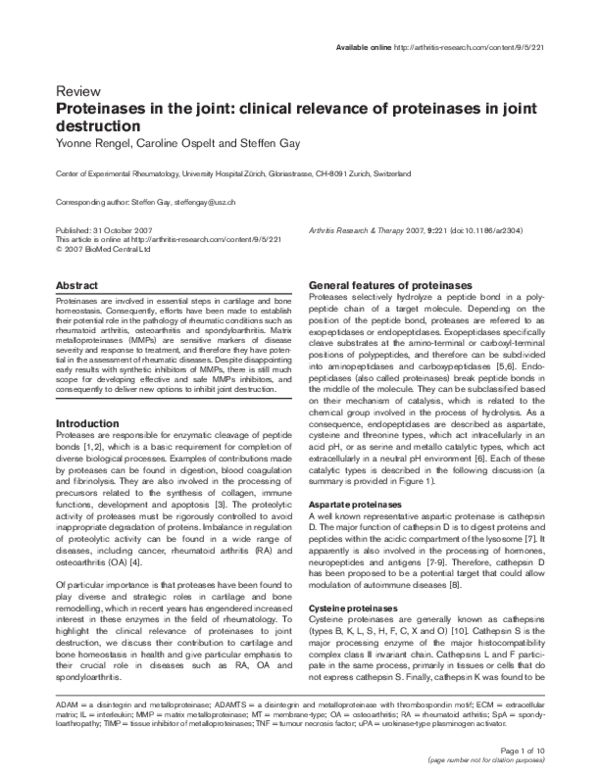 (PDF) Proteinases in the joint: clinical relevance of proteinases in ...
