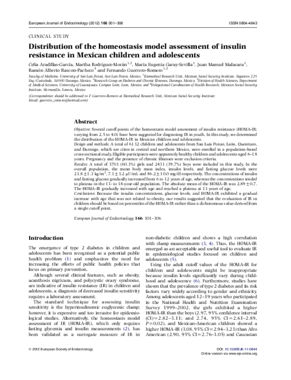 (PDF) Distribution of the homeostasis model assessment of insulin ...