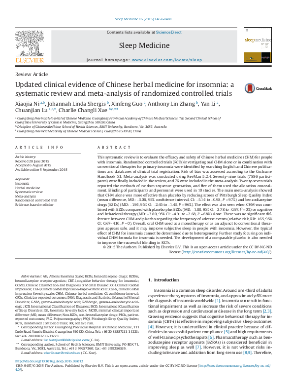 (PDF) Updated clinical evidence of Chinese herbal medicine for insomnia