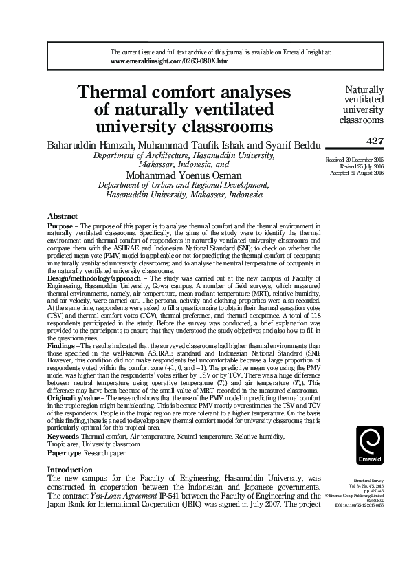 (PDF) Thermal comfort analyses of naturally ventilated university ...