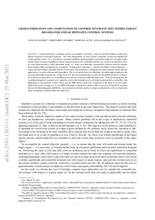 (PDF) Characterization and computation of control invariant sets within ...