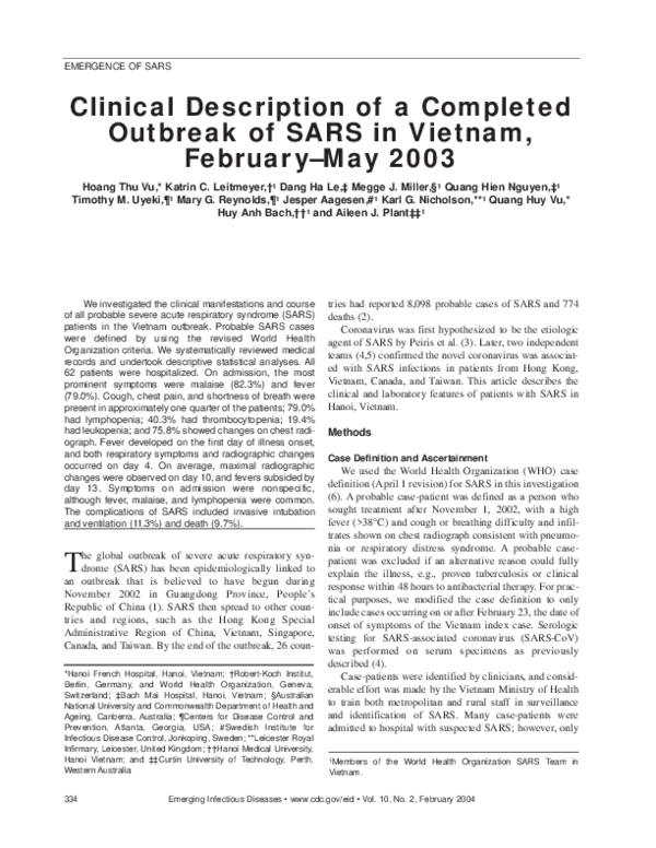 (PDF) Clinical Description of a Completed Outbreak of SARS in Vietnam ...